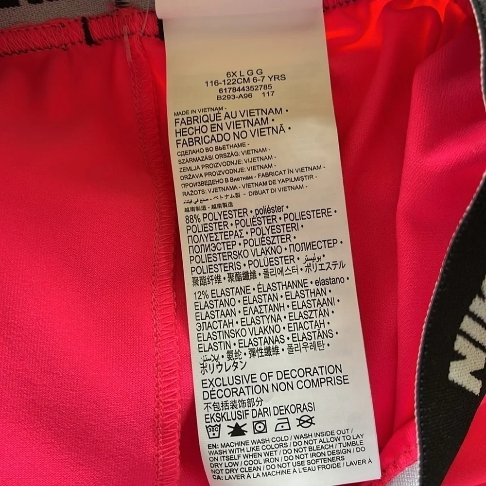 Brand New Nike Dri-Fit Girls Hot Hyper Pink Leggings Stretch Waist White Swoosh